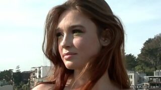 Hot butt dark-haired super-bitch mouth and gash fucked for crowd in public