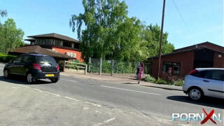 Sandy-haired dark-hued queen pissing outdoors