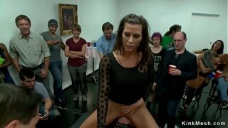 Dark haired cunt and arse fucked in public