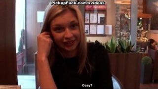 Hot blonde owned by 2 guys in cafe