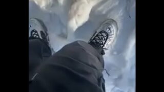 Fucking and creampie outside in public snow park