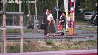 Incredible extreme public sex teen threesome gangbang orgy with cute blonde girl