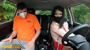 Faux Driving School Sexy Black haired Lady Dee gets fucked doggystyle in public