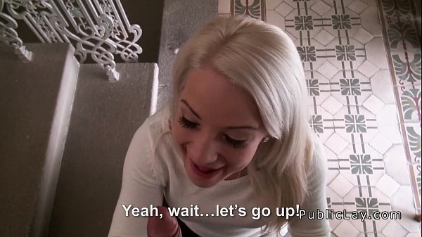 Blonde student blowage in the public stairs
