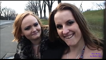 Two friends are waiting for the bus and one of them accepts some currency to fuck in the forest