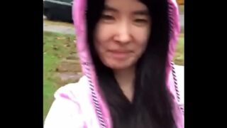 Asian Teen publicly reveals herself in the rain!