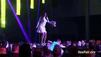 Wild dame takes guy on stage