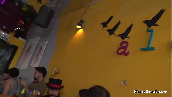 Teen lesbian licks mistress in public