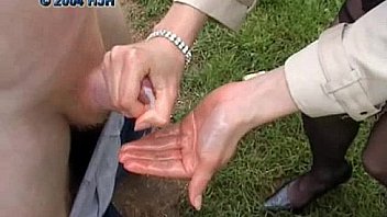 A lucky guy gets an outdoor amateur handjob