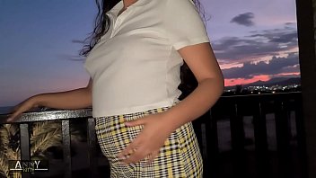 18 yo student fucking in public at the balcony with unexpected SQUIRT and creampie