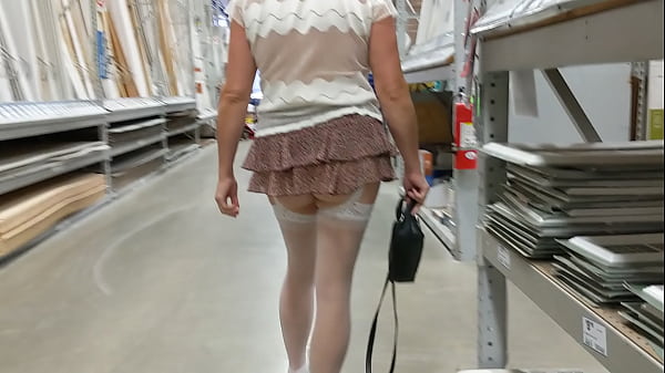 Wife walking around lows no panties short skirt see threw top