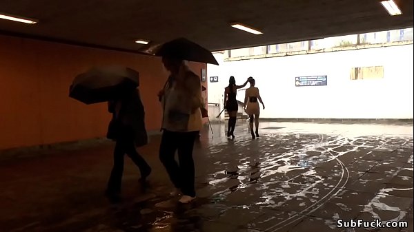 Mistress makes her slave dp fuck in public